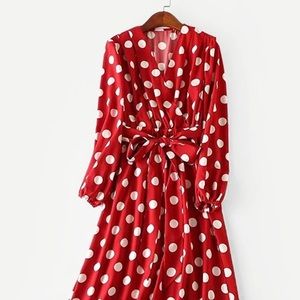 Red polka dot midi dress